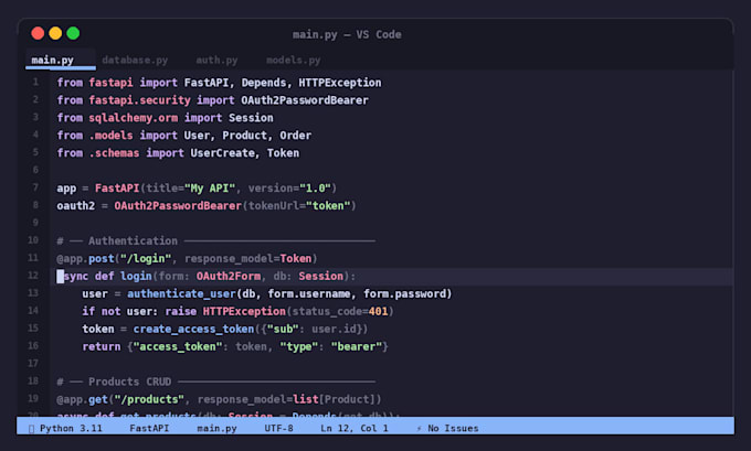 develop a fastapi or flask backend with database and jwt authentication