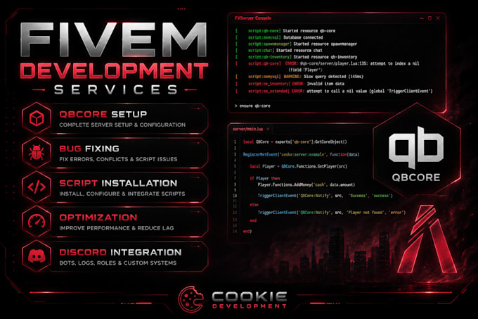 develop, fix and optimize your fivem qbcore server