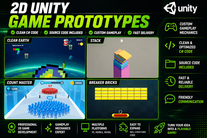 develop a playable 2d game prototype in unity