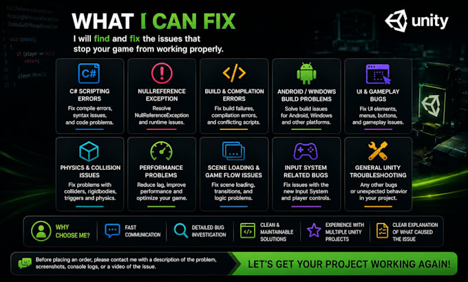 fix unity game bugs, crashes and build errors