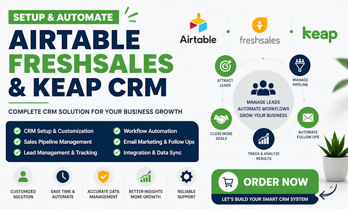 build a complete CRM system using airtable, freshsales, and keap