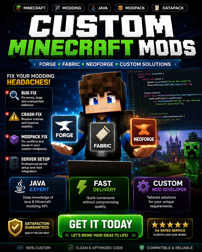 custom minecraft, forge mod, fabric mod, neoforge mod, minecraft java, mods, cod