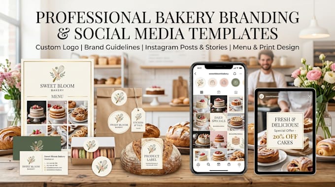 design professional bakery branding and social media templates