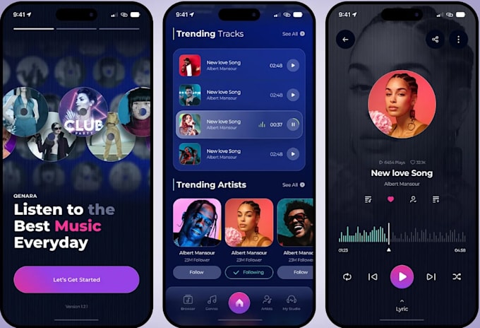 create music streaming app like sportify with dj mixer interface, dj app