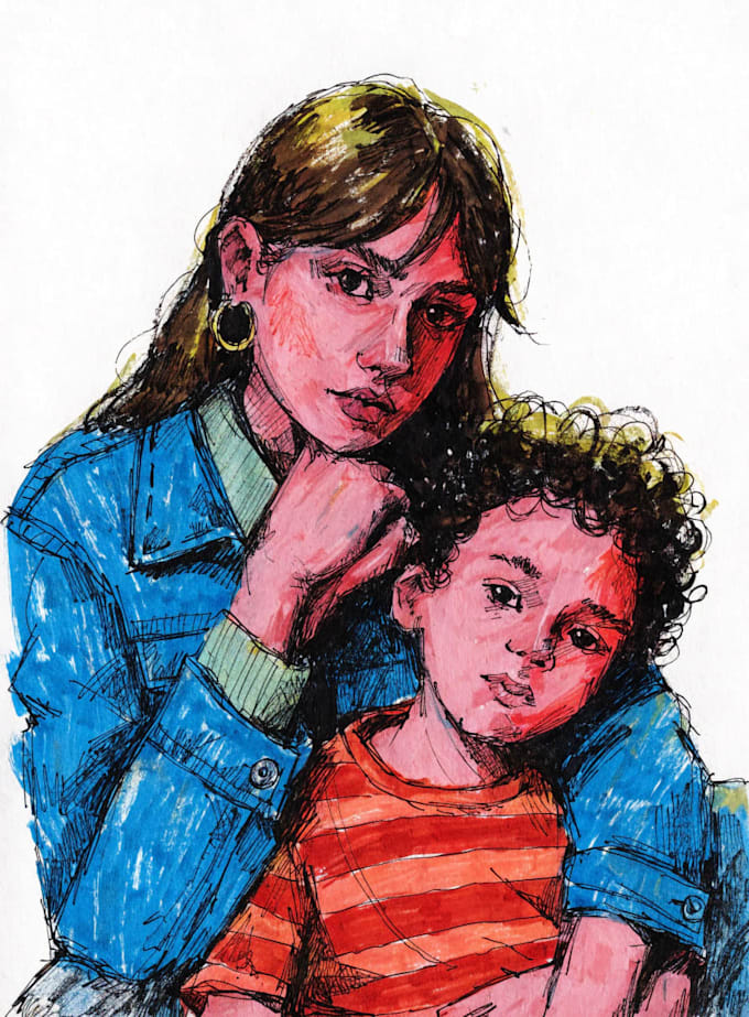 make paint a family or couple portrait, handdrawn, noai