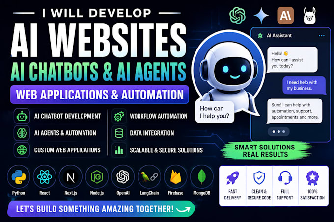 develop ai websites mobile app automation web application ai chatbot developer
