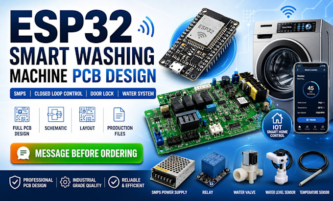 esp32 based front load washing machine pcb design smps closed loop control water
