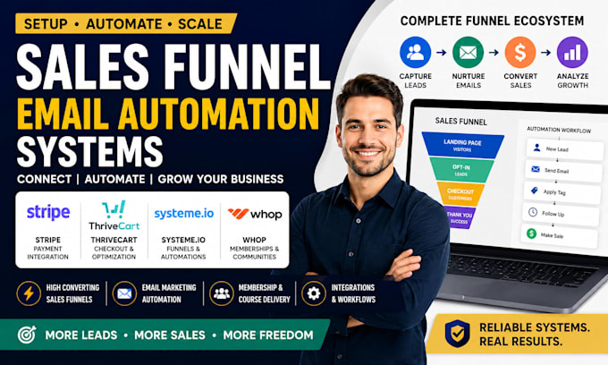 setup stripe thrivecart systeme io whop sales funnel email automation systems