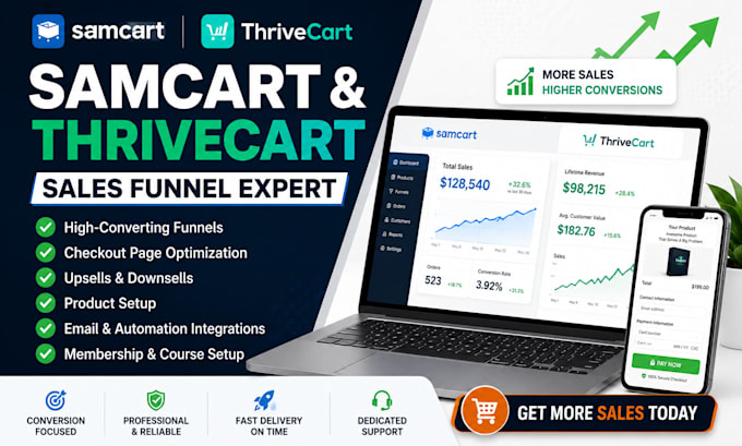 thrivecart, samcart, sales funnel, clickfunnels, online course