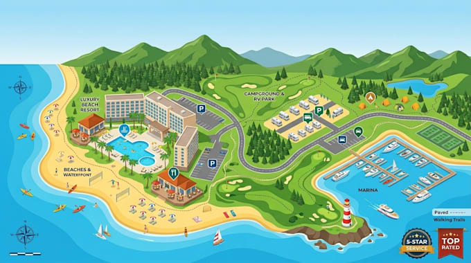 design vector maps, tourist maps, campground maps and master plan maps