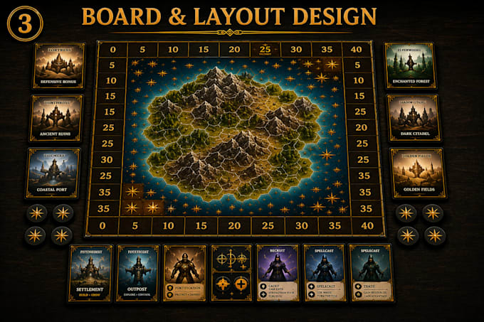 design board game, card game, tabletop game with rulebook and prototype