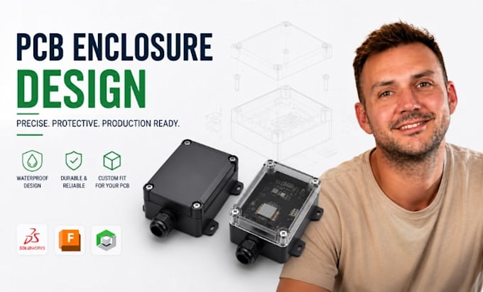pcb enclosure cad, electronics housing, esp32 case, waterproof pcb enclosure
