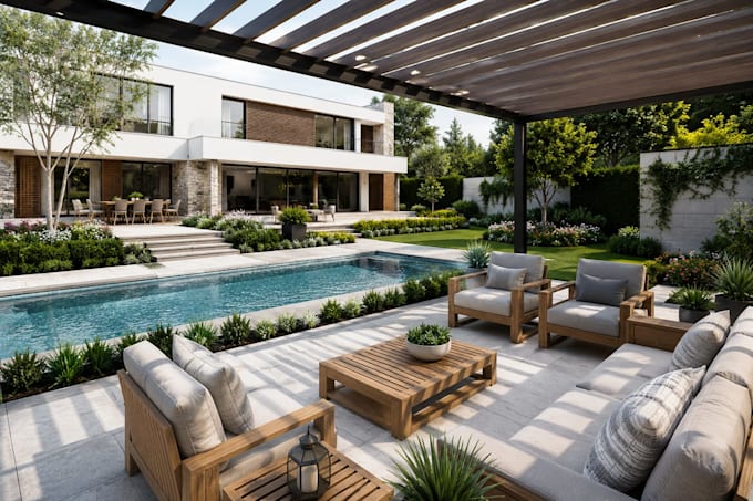 create front yard, backyard, home garden pool landscape design and planning
