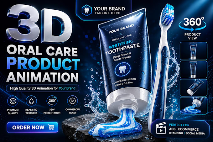 create 3d toothbrush toothpaste product animation