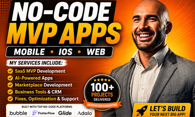 build bubble io mvp saas, no code web app or adalo mobile app developer