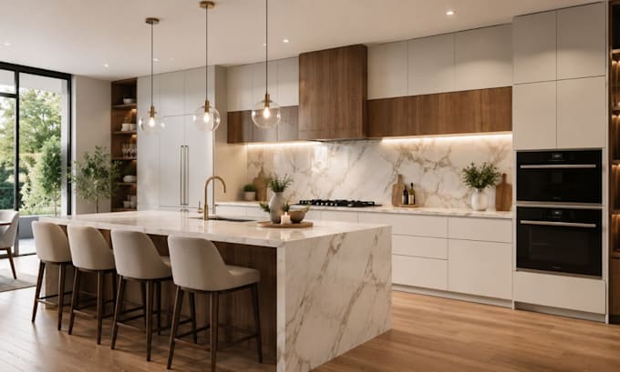 design modern kitchen interior, layout and 3d render