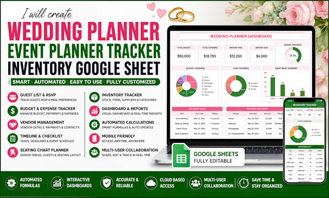 create wedding planner spreadsheet event planner tracker, inventory google sheet