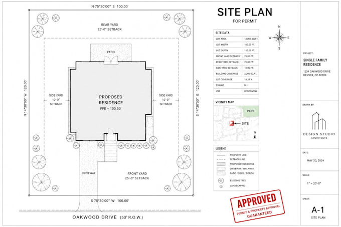 create residential site plan, plot plan for permit and property design approval