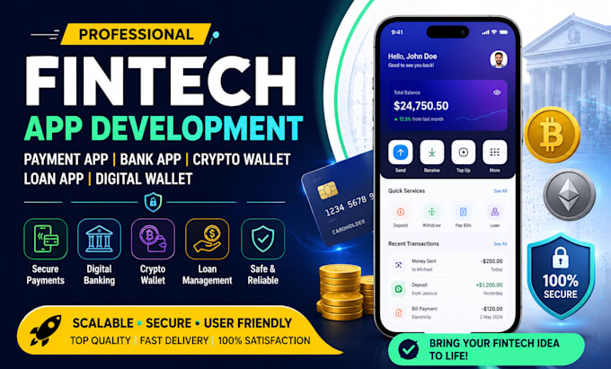 develop fintech app, payment app, bank app, crypto wallet and loan app