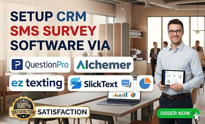 setup crm SMS survey software via questionpro alchemer ez texting slicktext