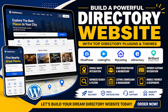 directory website, hivepress, geodirectory, listingpro, brilliant directory