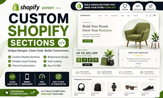 create custom shopify sections and shopify liquid code