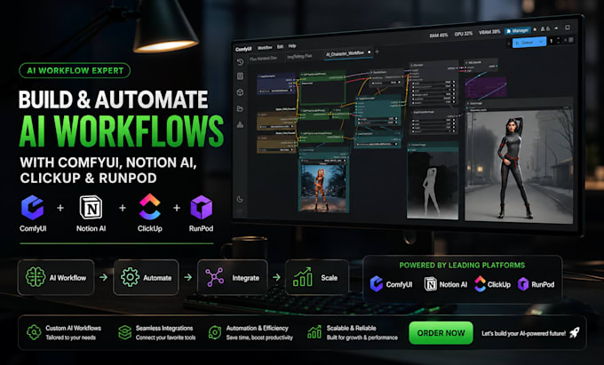 build ai workflows with comfyui, notion ai, clickup, and runpod
