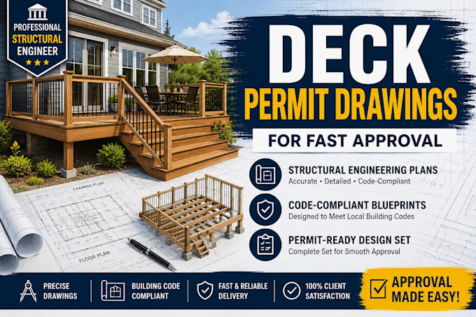design deck permit drawing plans, structural blueprint for construction approval