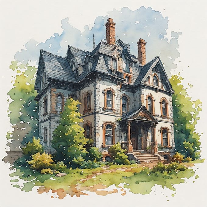 draw house illustration watercolor style