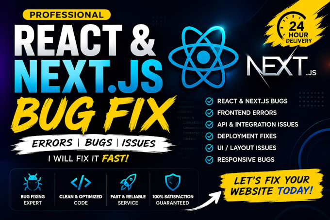 fix react, nextjs bugs, website errors and frontend issues
