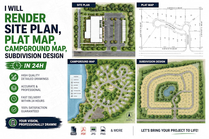 render site plan, plat map, campground map, subdivision design in 24h