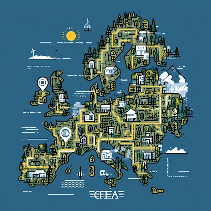 make flat, modern digital hand drawn map vector illustration