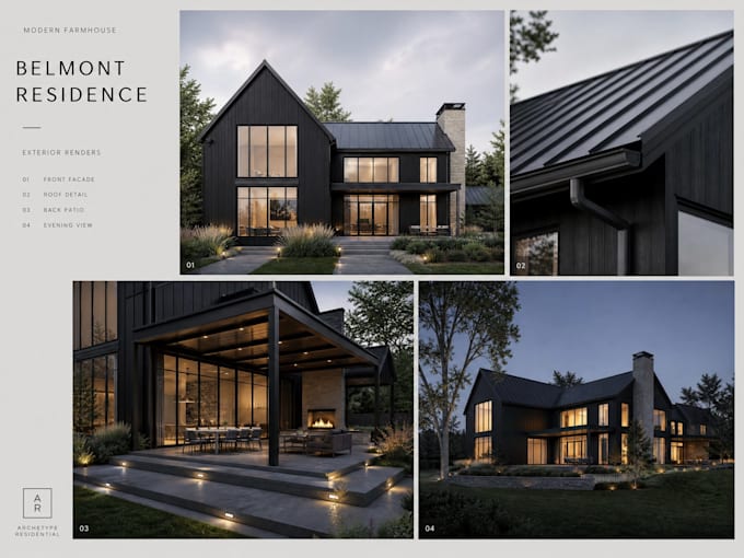 do interior design modern farmhouse exterior design, architecture 3d rendering