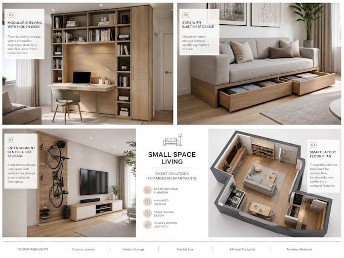 interior design architecture 3d rendering small apartment storage solutions