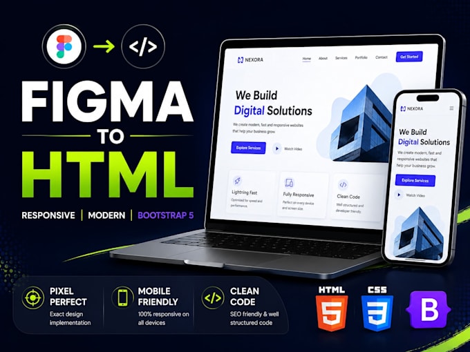 convert figma or PSD to responsive HTML CSS bootstrap website