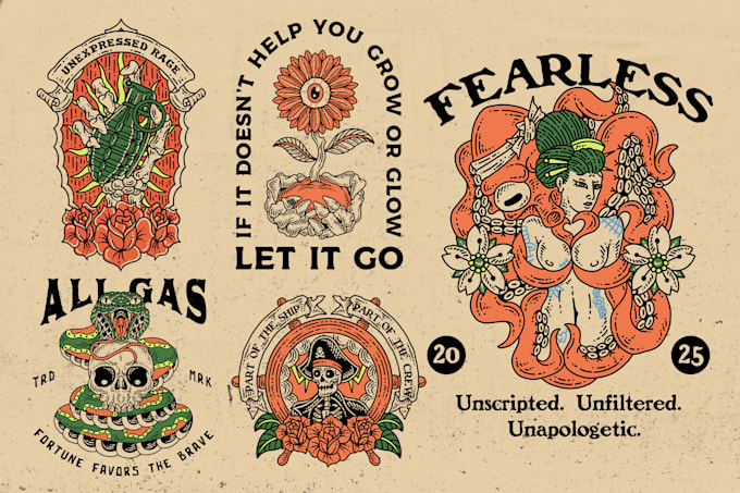 hand draw tshirt design with vintage tattoo style