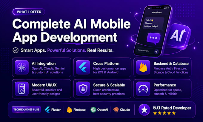 do ai mobile app development, android and ios app, flutter developer