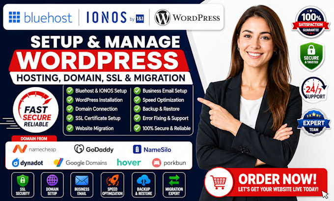 setup bluehost ionos hosting wordpress domain SSL and website migration