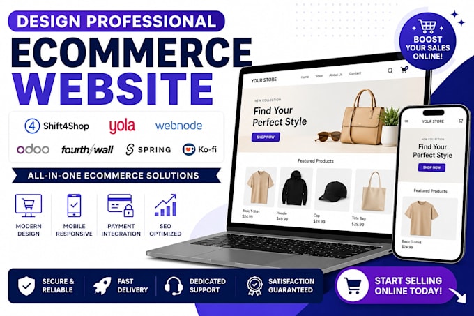 design shift4shop yola webnode odoo fourthwall spring kofi ecommerce website