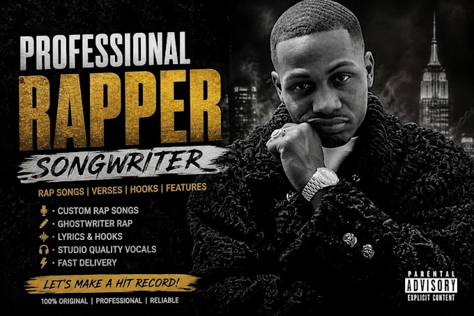 write and record professional rap song, hook or hiphop verse
