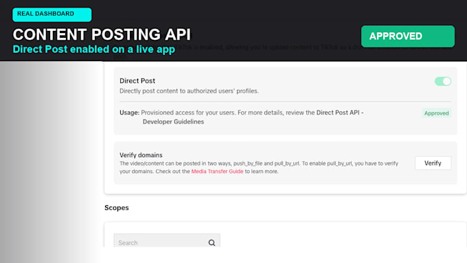 get tiktok API app approval for login and posting