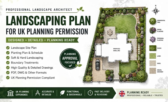 draw landscaping plan for UK planning permission approval  landscape architect