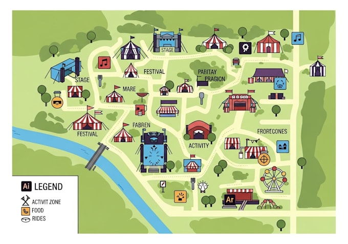 draw a vector maps, festival maps in illustrator