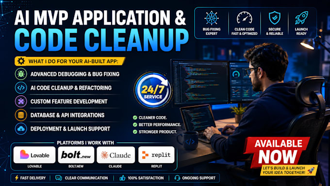 develop fix and optimize mvp apps using lovable, replit, bolt and claude