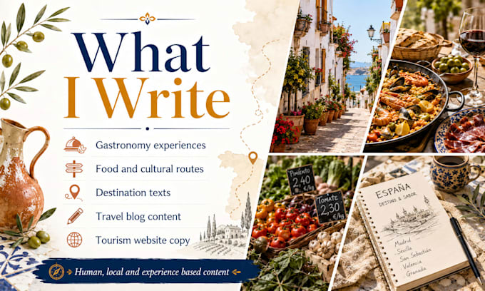 create authentic spanish travel and gastronomy content
