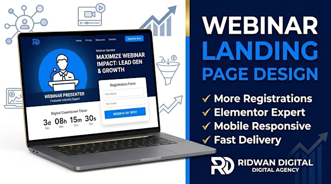 design professional webinar landing page to boost registrations