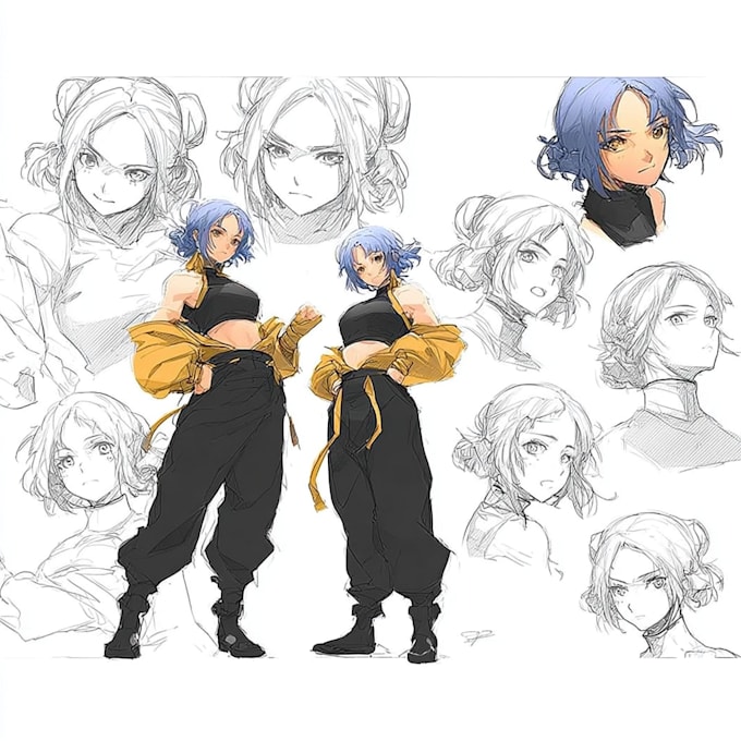 create a custom anime character sheet and turnaround illustration