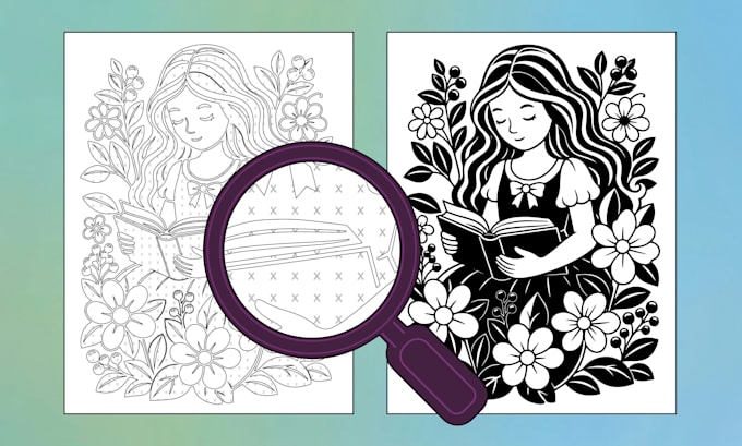 design monochrome line art and digital coloring book pages for kdp and etsy