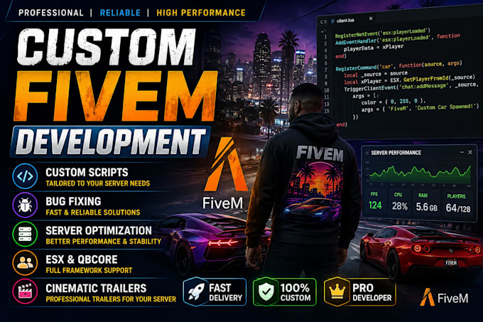 do custom fivem script, fivem server, fix bugs, optimize script, fivem trailer