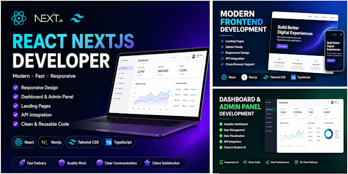 develop modern website using react nextjs tailwind CSS